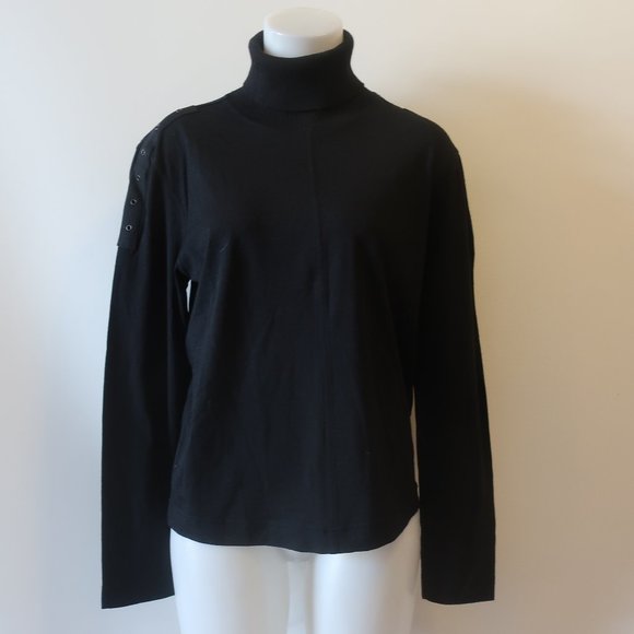 Womens John Bartlett Black Wool Blend Mixed Media Turtleneck Sweater L * - Picture 4 of 11